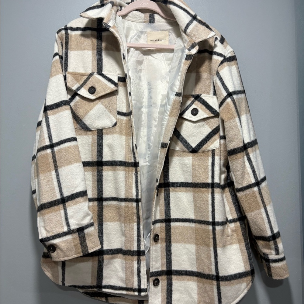 Thread & Supply Cozy Cream and Gray Shacket